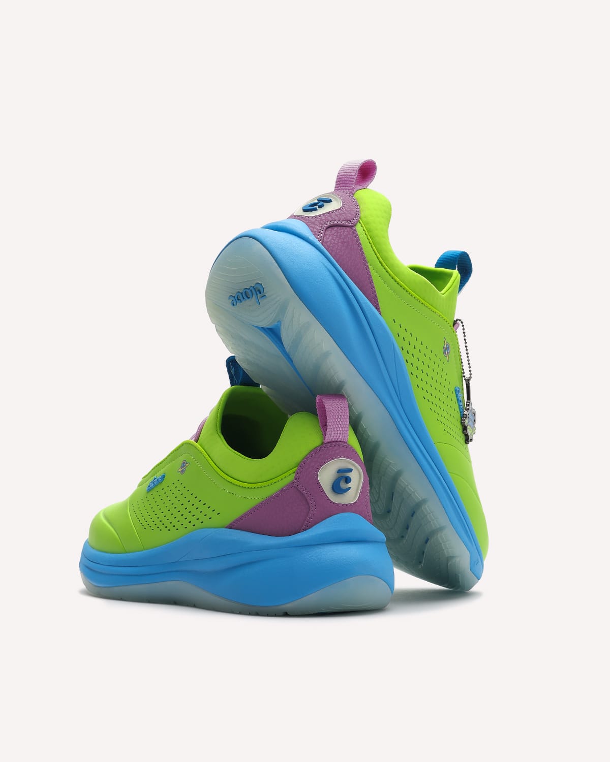 Pair of colorful shoes on a white background