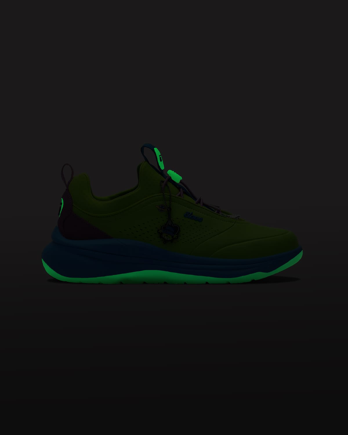 Glowing Green sneaker on a black background