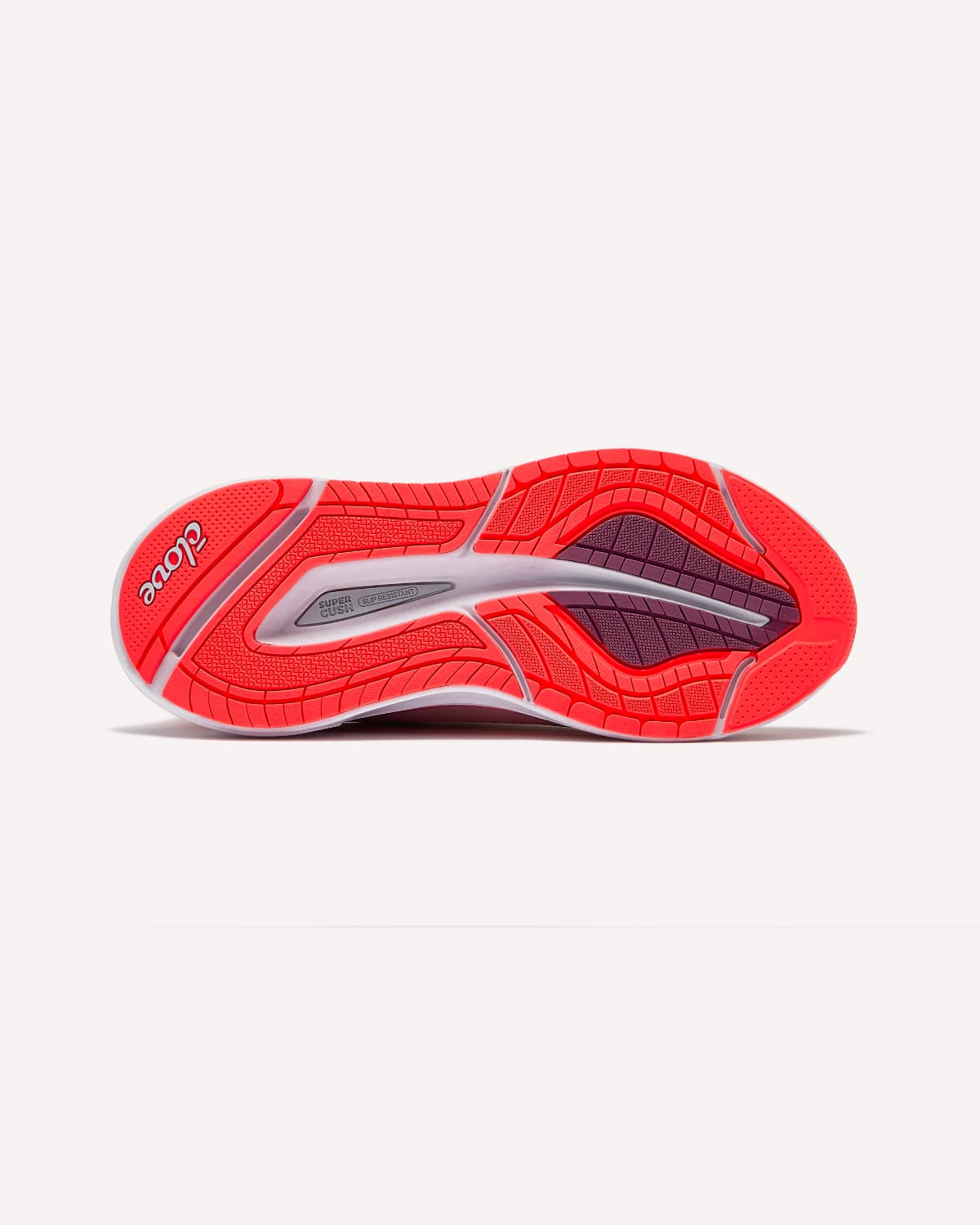 Red running shoe sole on a white background