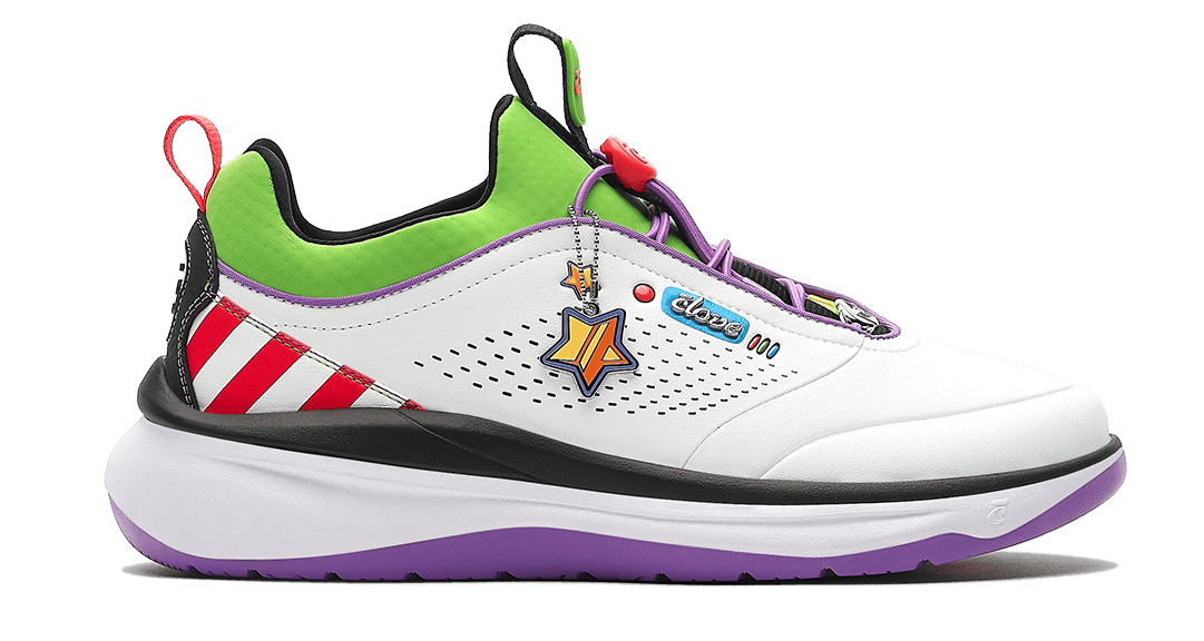 Colorful sneaker with a white sole on a white background