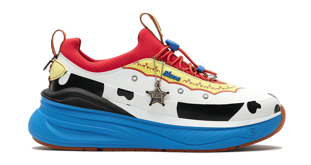 Colorful sneaker with a unique design on a white background