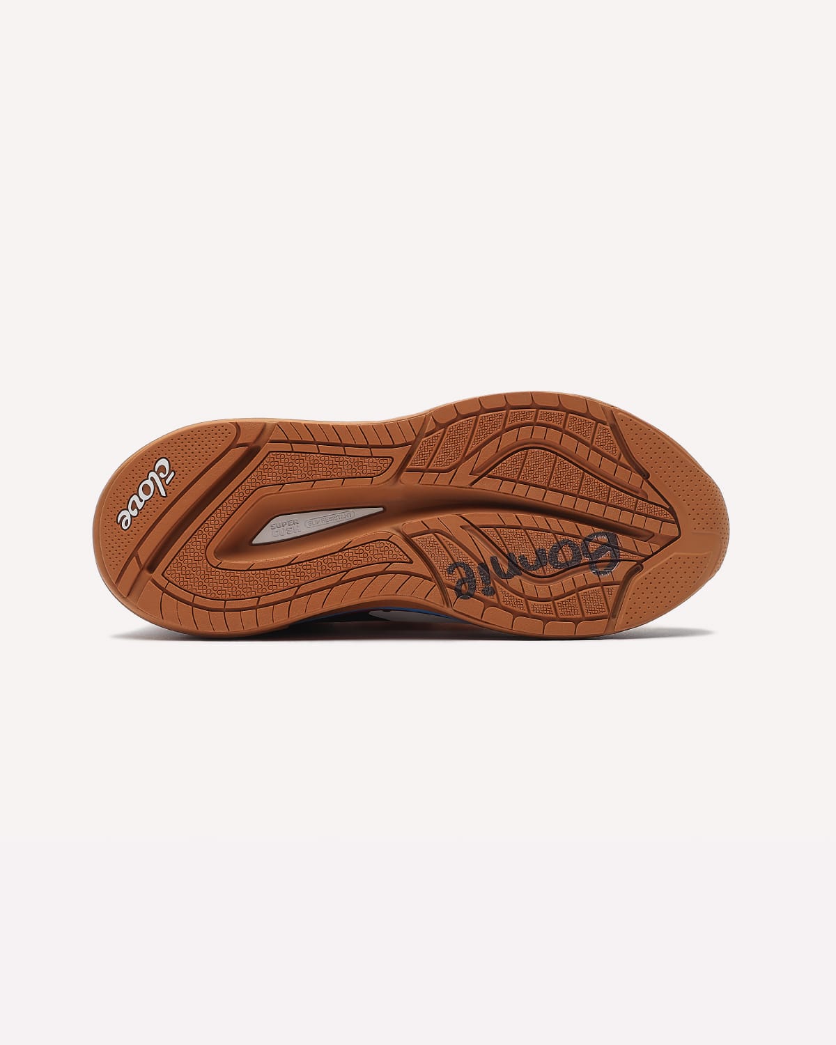 Brown shoe sole with brand logo on a white background