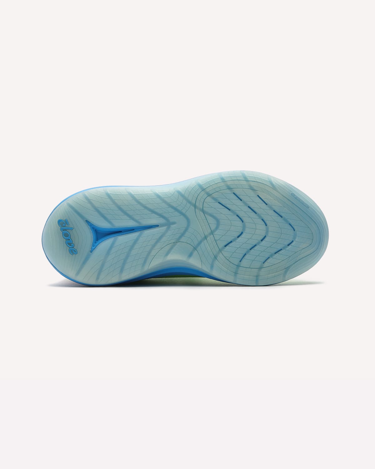 Blue athletic shoe sole on a white background