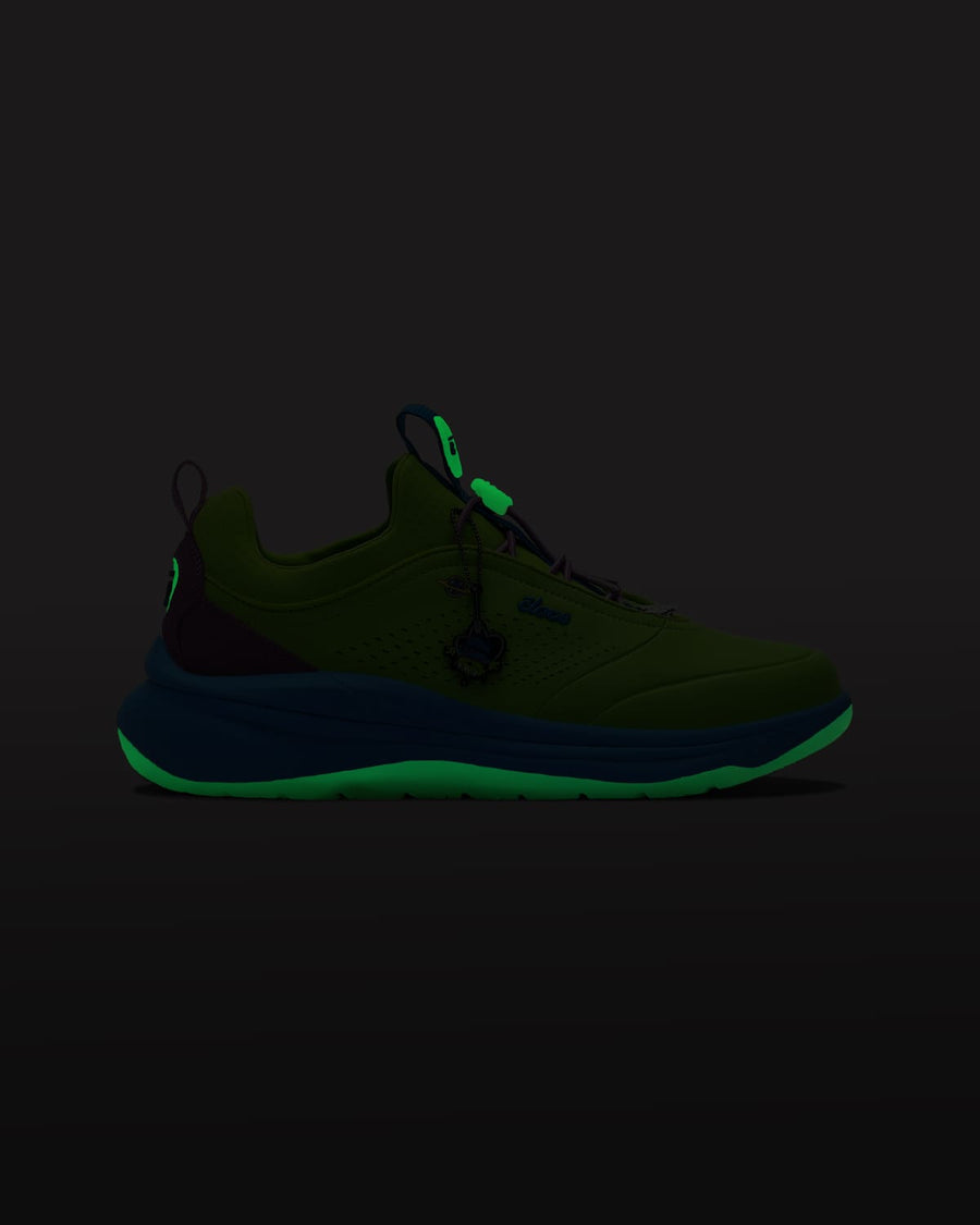 Glowing Green sneaker on a black background
