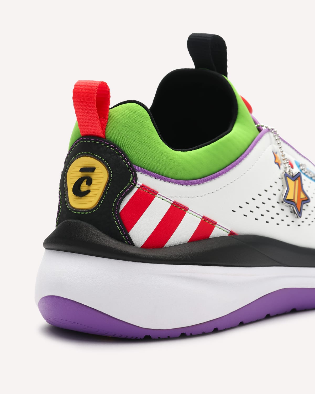 Colorful sneaker with a white bottom on a light gray background