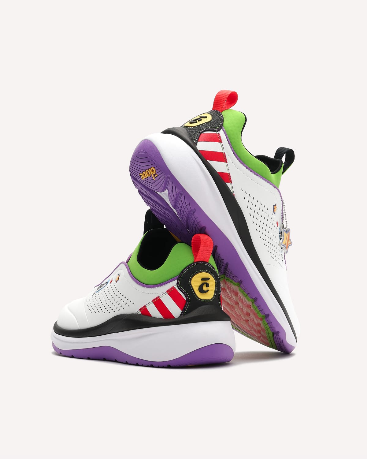 Colorful sneakers with unique design on a white background