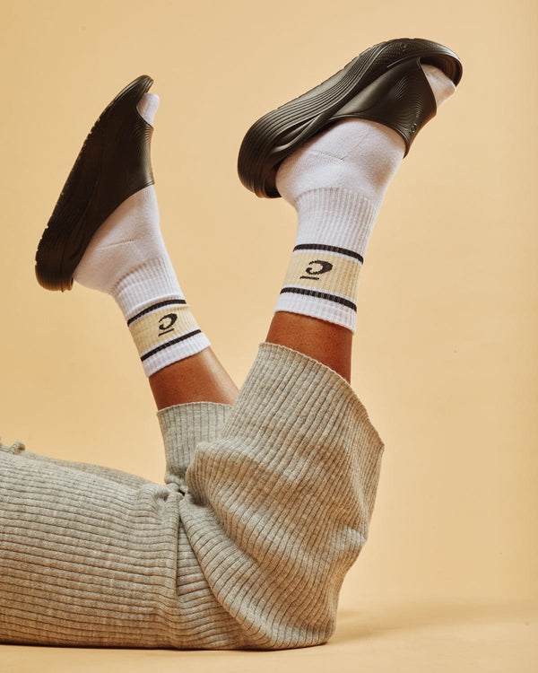 Crew Socks - White / Sand Retro Stripe