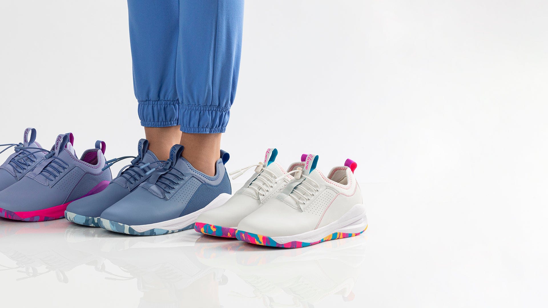 Men's White Rainbow Sole Shoes for Healthcare Workers Clove