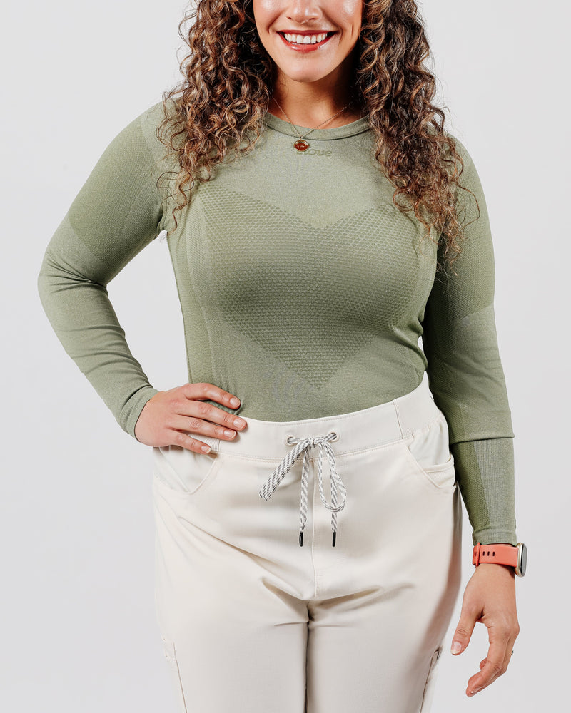 Seamless Long Sleeve Crop - Olive – Girls Who Lift
